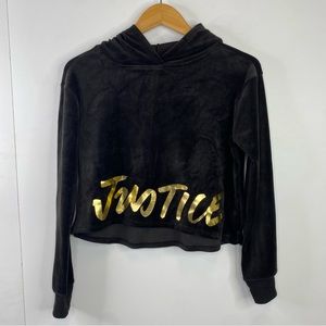 Justice Active 10/12 Plus Velour Gold Spellout Pullover Hoodie